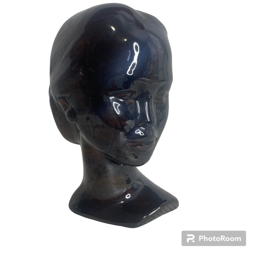 Vintage Ceramic Female Bust 1974 Dark Brown Glaze Stunning! 7.5” Head Statue